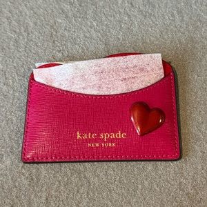 Kate Spade red & pink pitter patter card holder nwt